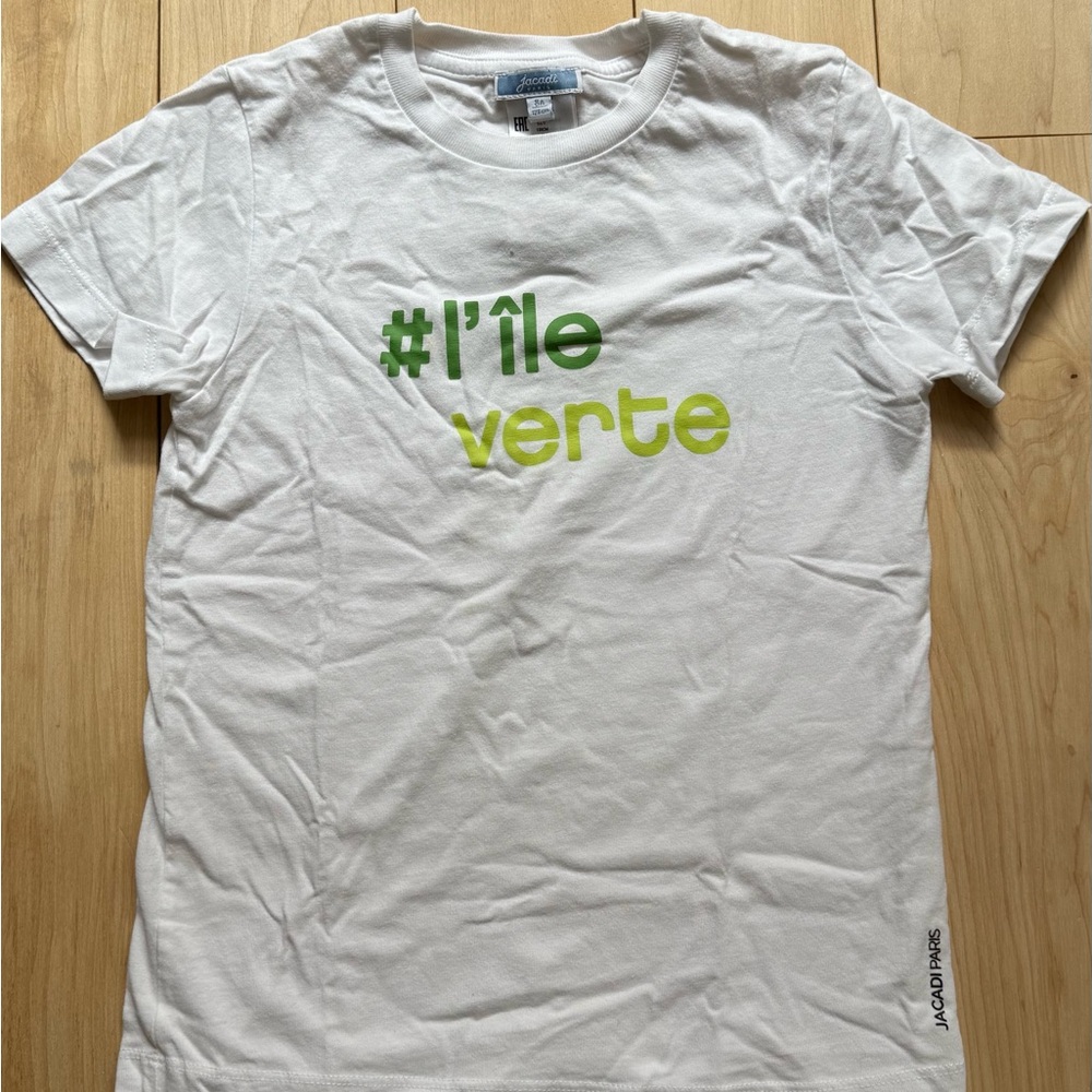 Jacadi white T-Shirt with French #green island design